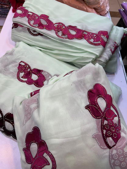 Chiffon velvet applic work 3pc