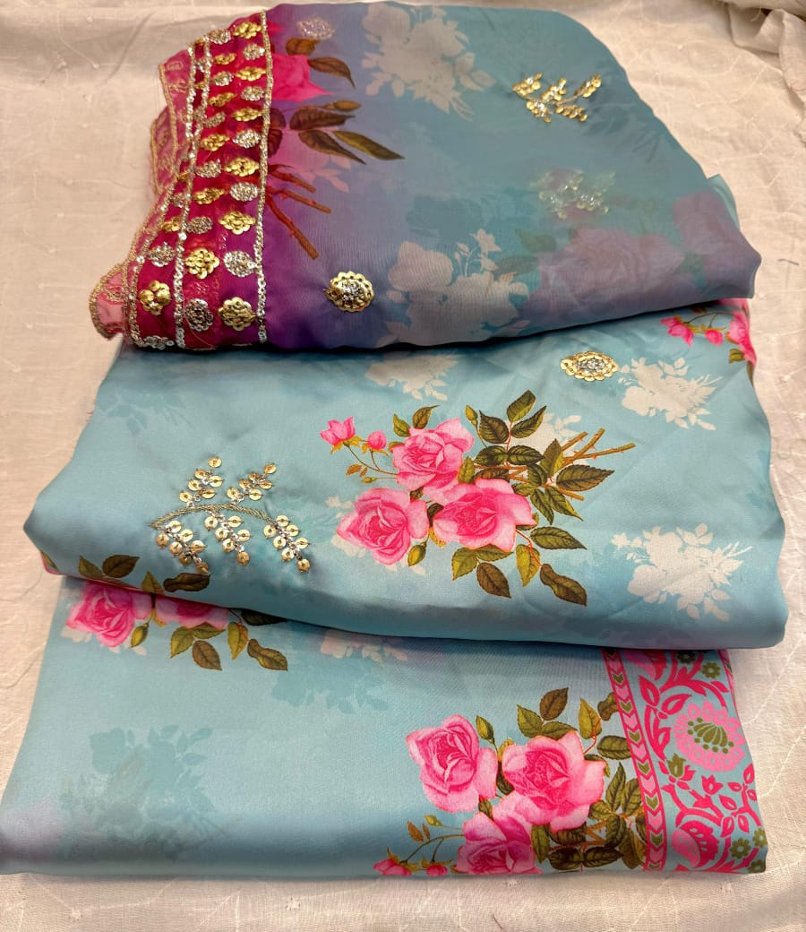 3pc Embroidered Shamose Silk