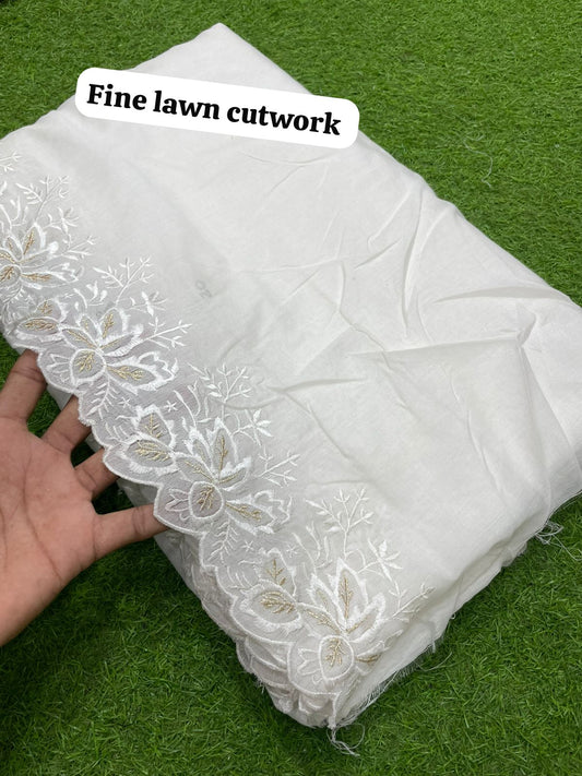 Voile Lawn White On Golden zari