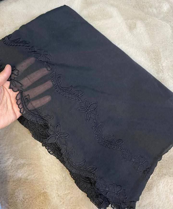 Voile Lawn Black on Black Double Borders
