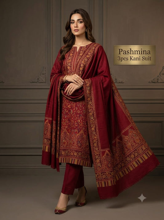 3PC Pashmina Kaani Unstitched Suit