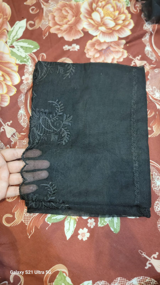 Pure khaddi cotton embroidered Dupatta (Black)