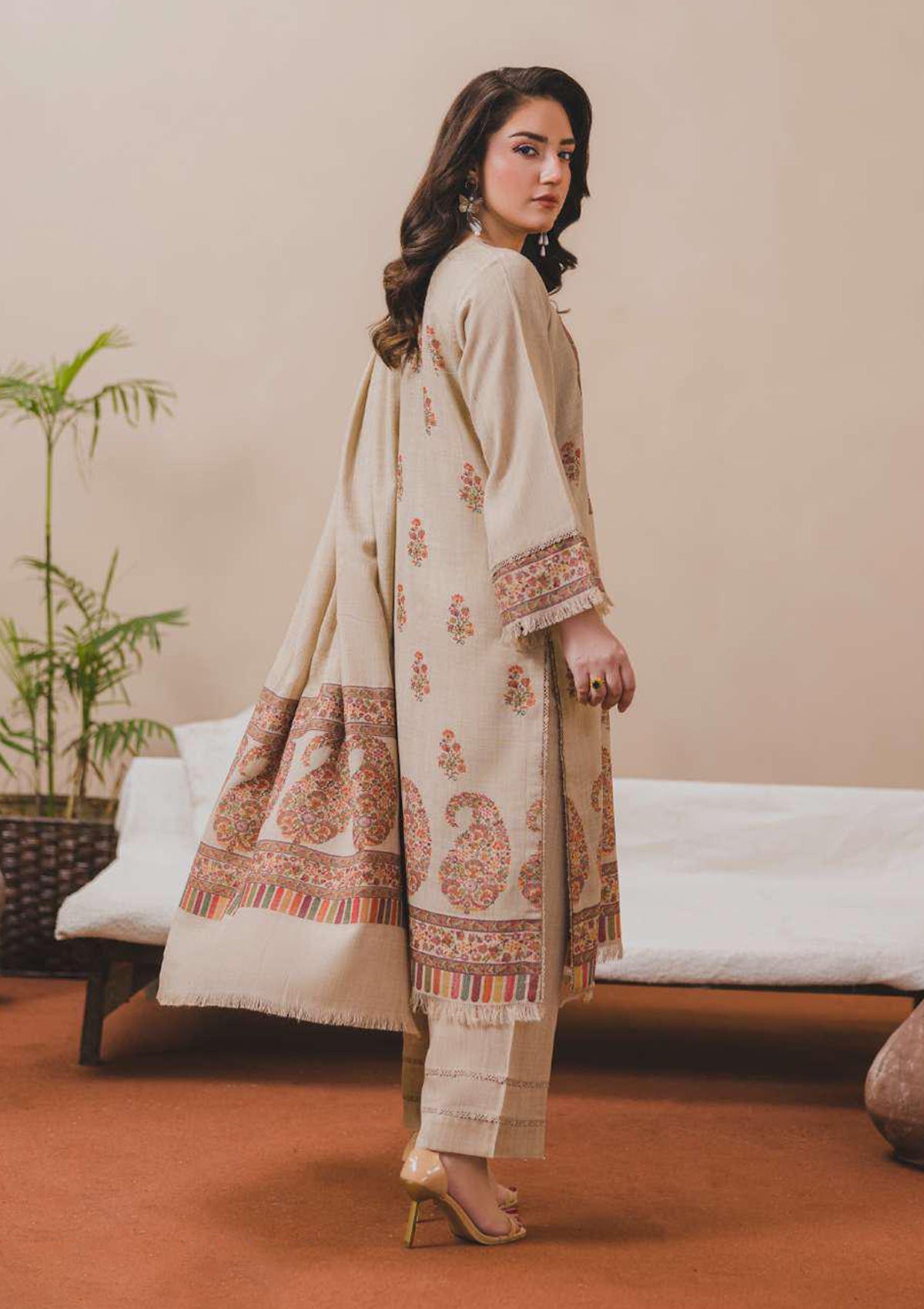 3PC Pashmina Kaani Unstitched Suit (Skin)