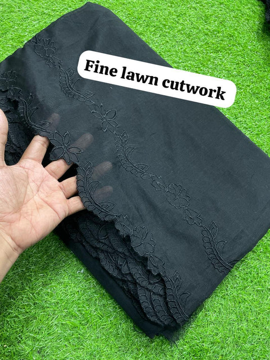 Voile Lawn Black on Black Double Borders