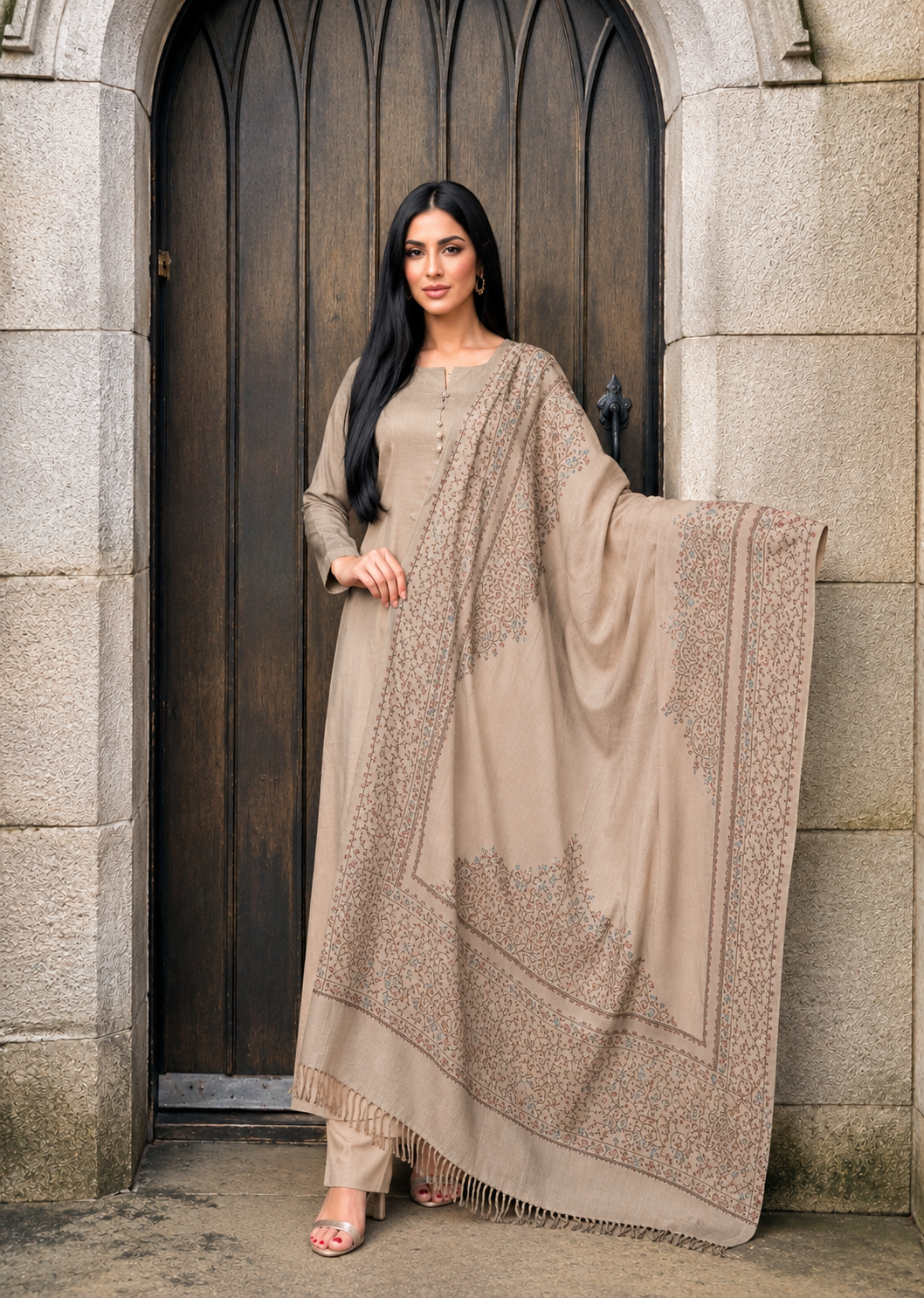 3PC Pashmina Unstitched Suit (Skin)