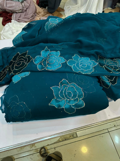Chiffon velvet applic work 3pc