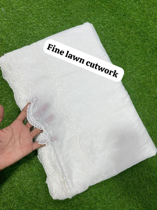 Voile  Lawn White On White Double Borders