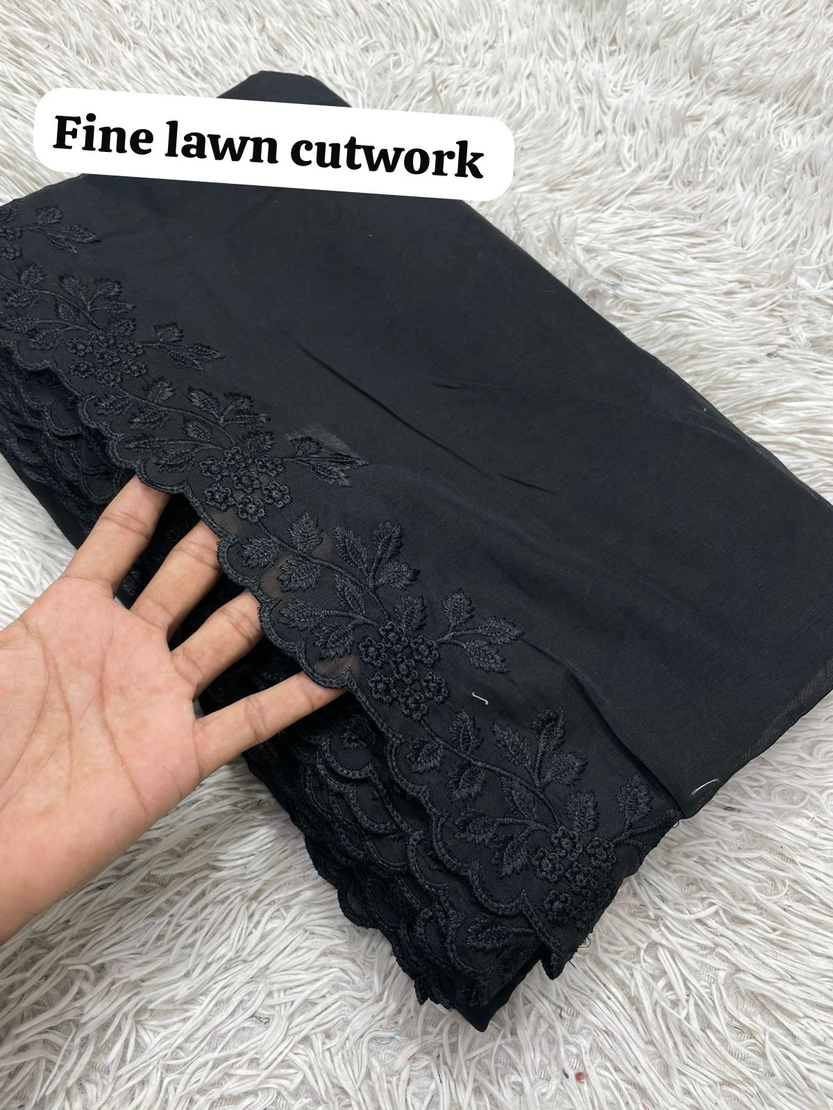 Voile Lawn Dupatta Black on Black Sunflower