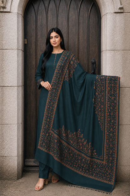 3PC Pashmina kacha tanka Unstitched Suit (Zinc)