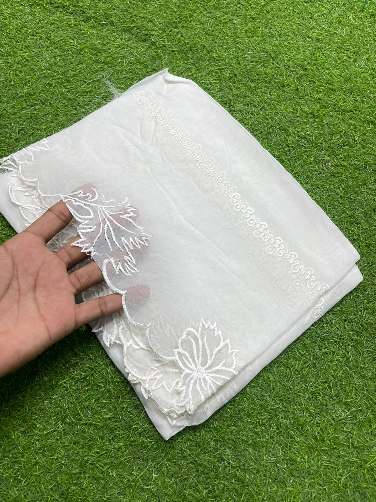 Pure Chiffion Embroidered Dupatta (white)