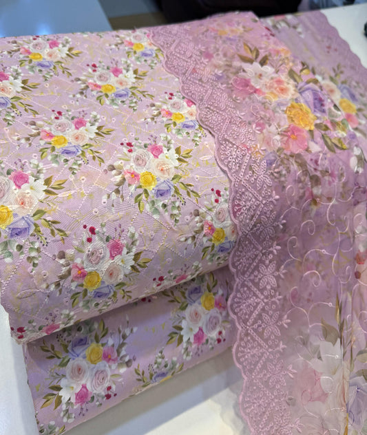 Swiss Lawn Chicken Kari Cutwork Work (Purple Floral)