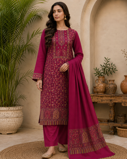 3PC Pashmina Kaani Unstitched Suit