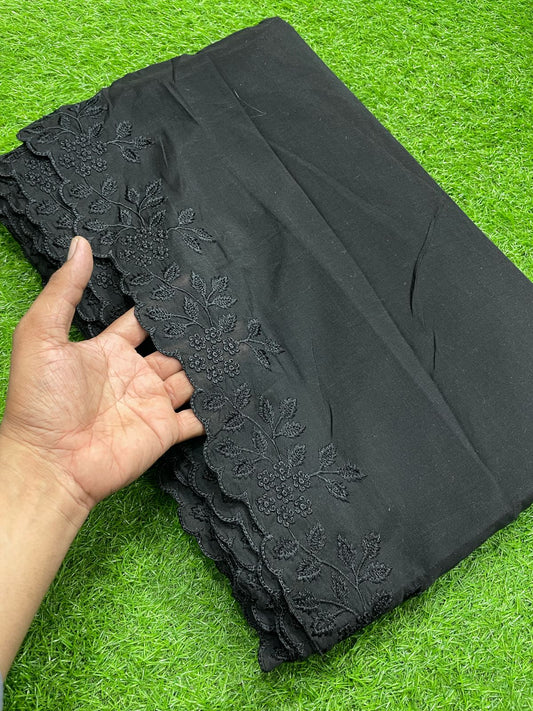 Fine Lawn Dupatta Black on Black Sunflower