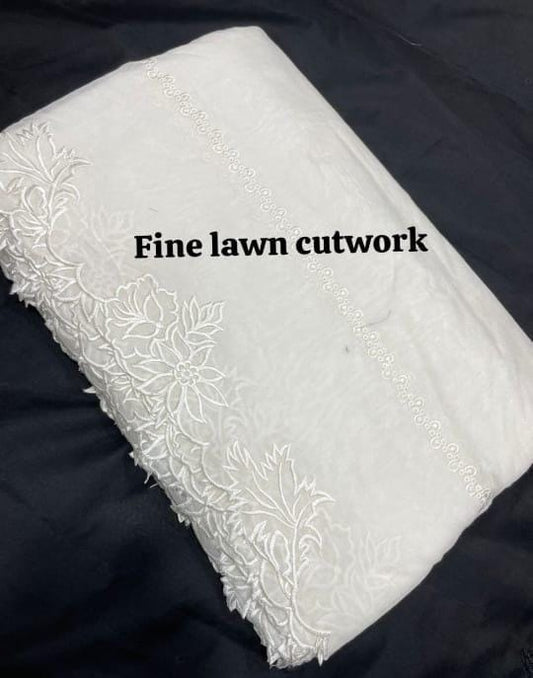 Pure Lawn White On White Leaves with Flowers