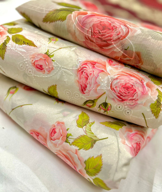 Swiss Lawn Chicken kari 3PC (white Floral)