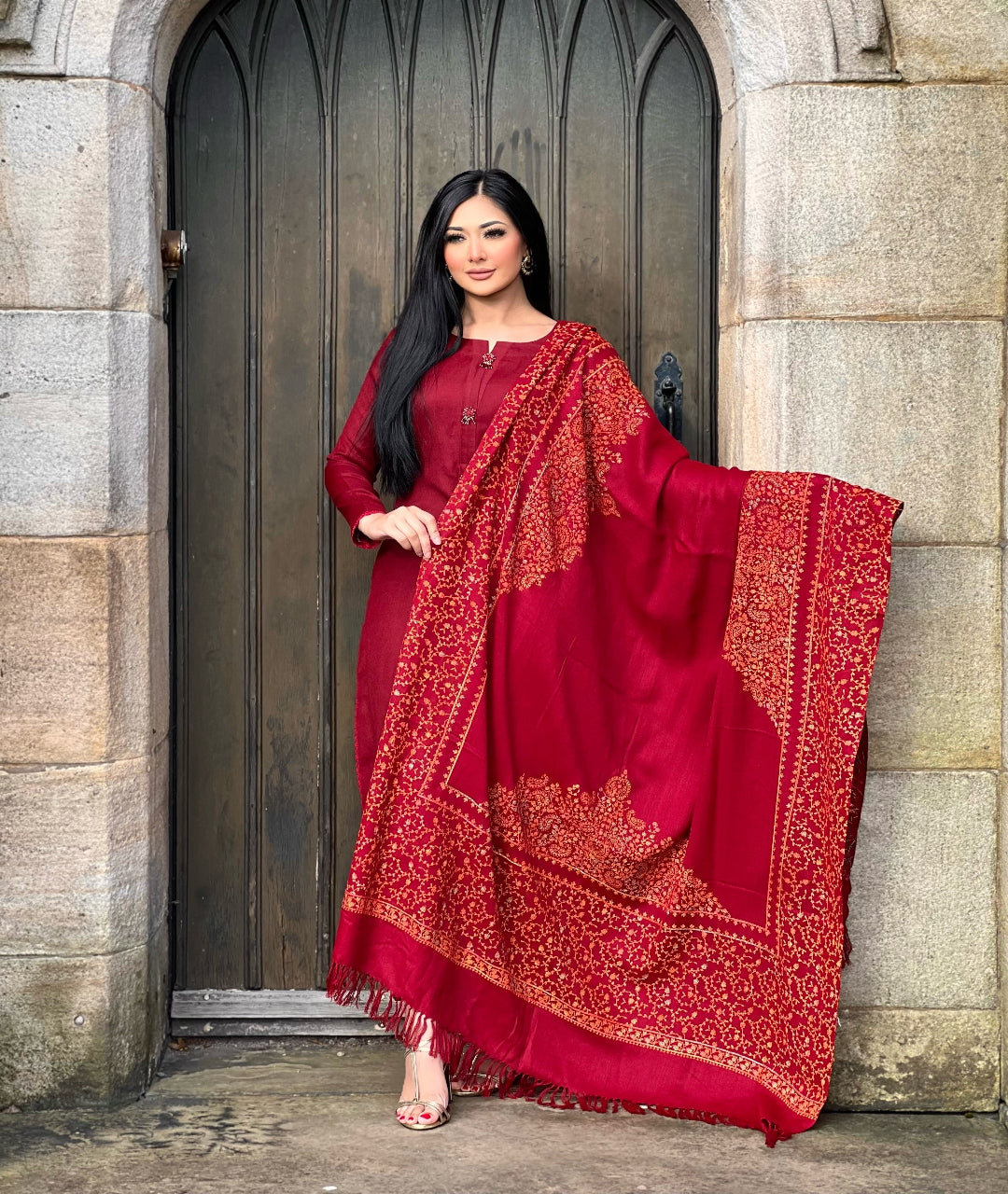 3PC Pashmina Unstitched Suit (Maroon)