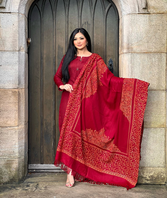 3PC Pashmina Unstitched Suit (Maroon)