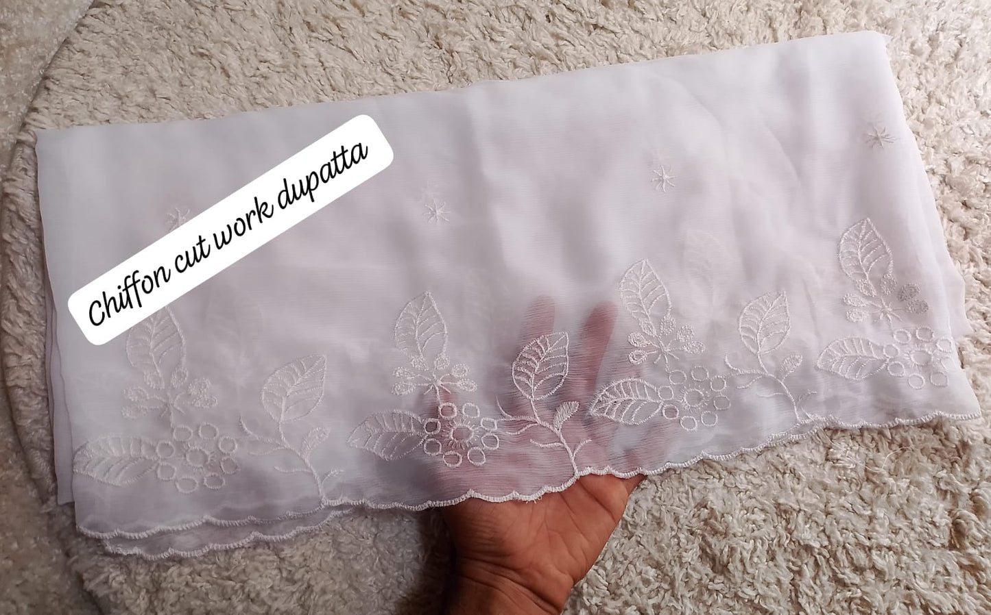 Pure Chiffion Embroidered Dupatta (white)